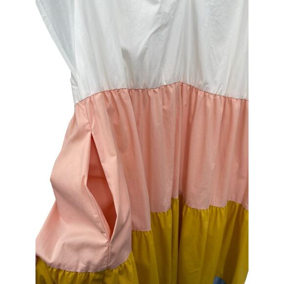 Crosby By Mollie Burch Watts Dress Colorblock Midi Cap Sleeve Size Large - Picture 6 of 11